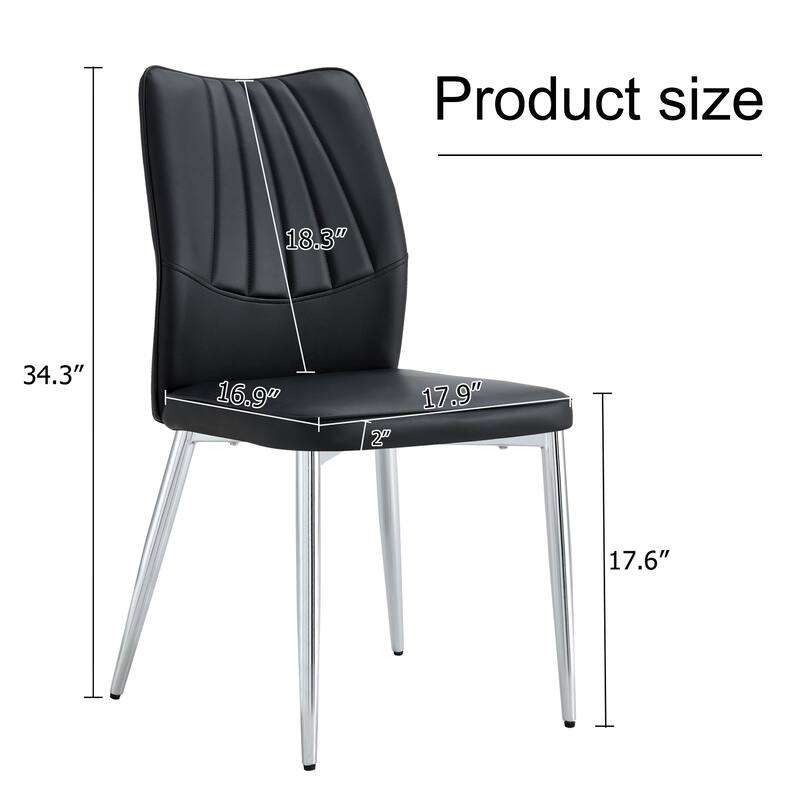 Four Dining Chairs, Modern Chairs From The Middle Ages, Made Of Pu Material Cushion And Metal Legs - Black+Silver