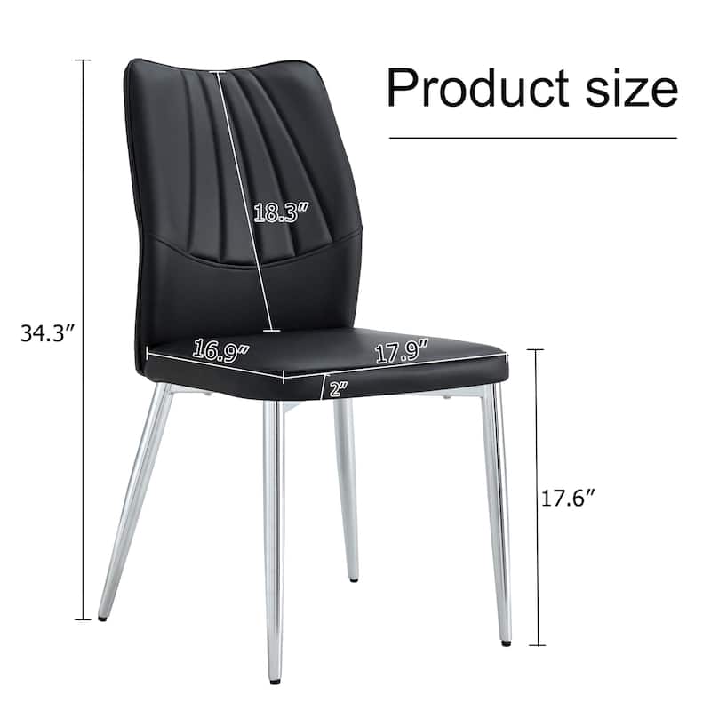 Roomfitters PU Dining Chairs with Silver Metal Legs, Mid-Century Modern Cushioned Set of 4 for Dining Room