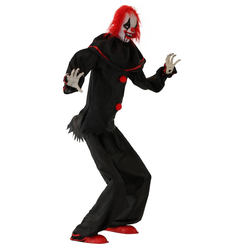Haunted Hill Farm 5-ft. Animatronic Clown, Indoor/Covered Outdoor Halloween Decoration, Red LED Eyes, Poseable, Hell Raiser