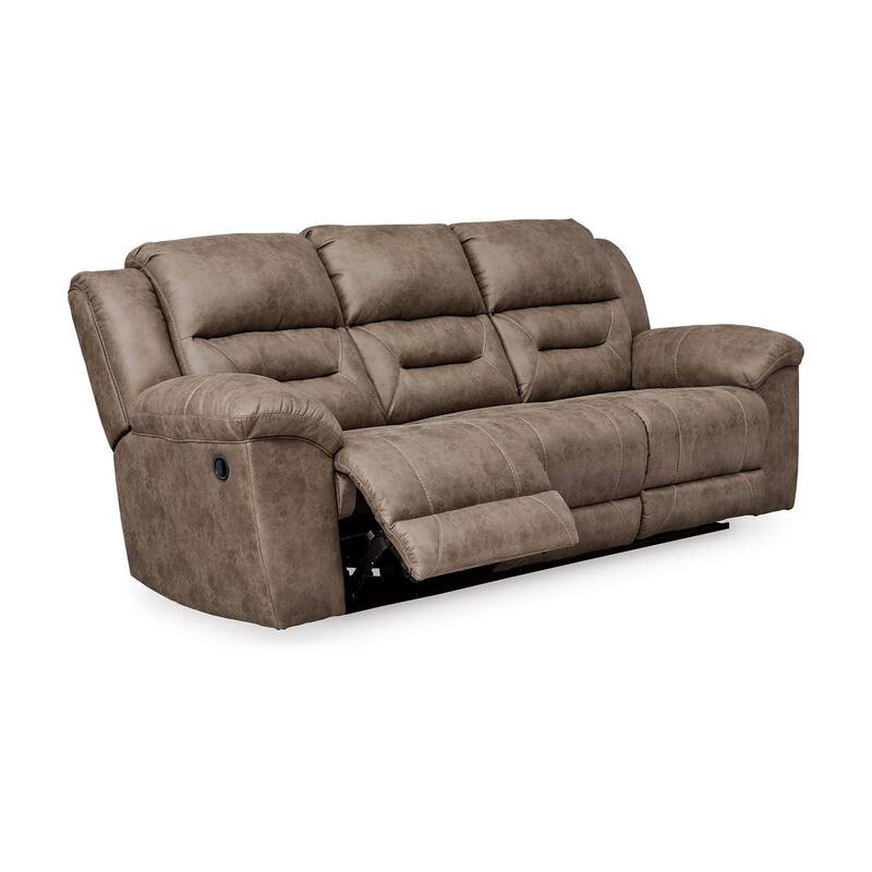 Aky 90 Inch Manual Recliner Sofa, Cushioned Seat, Soft Taupe Faux Leather - Taupe