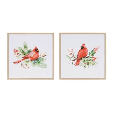 Framed Winter Cardinal Print Under Glass (Set of 2)