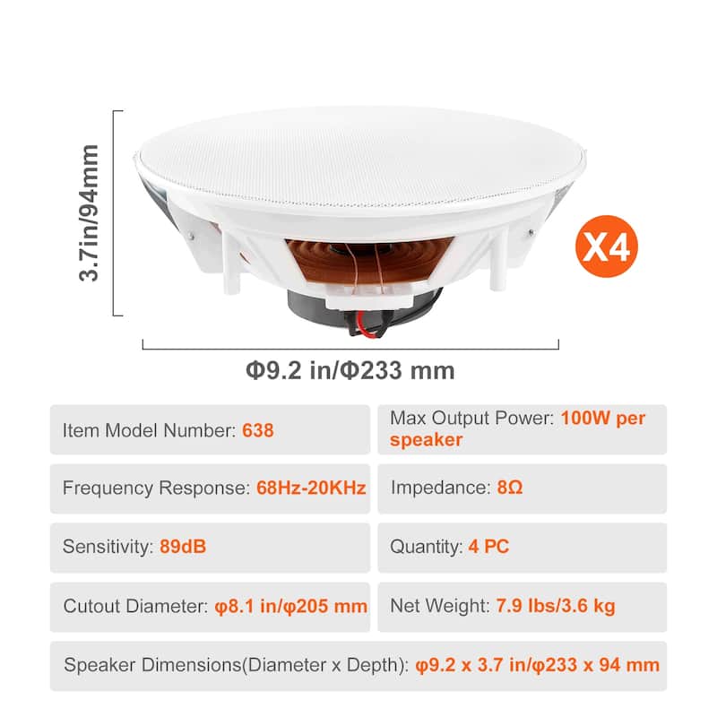 Ceiling Speakers for Home Kitchen Living Room Bedroom or Covered Outdoor Porches