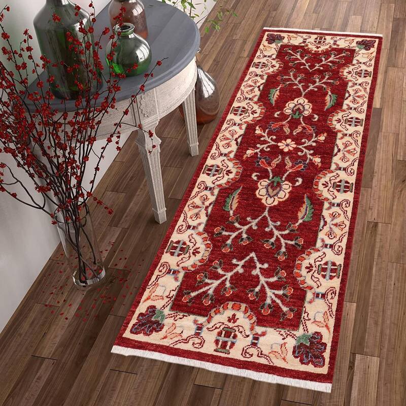 Boho Chic Ziegler Laney Red Beige Hand-Knotted Wool Runner - 1'11'' x 5'0''