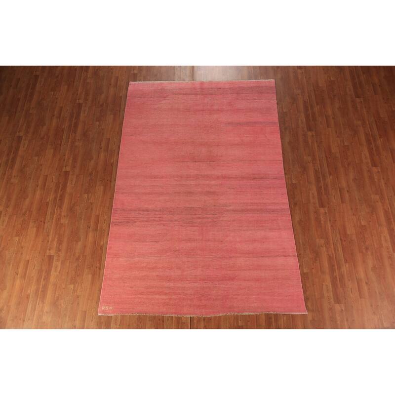 Pink Modern Gabbeh Oriental Area Rug Hand-Knotted Wool Carpet - 6'4" x 9'7"