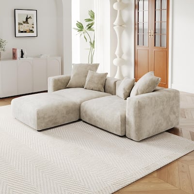 Comfy Corduroy Upholstered Deep Seat Sofa & Couch With Wood Legs and 4 Pillows