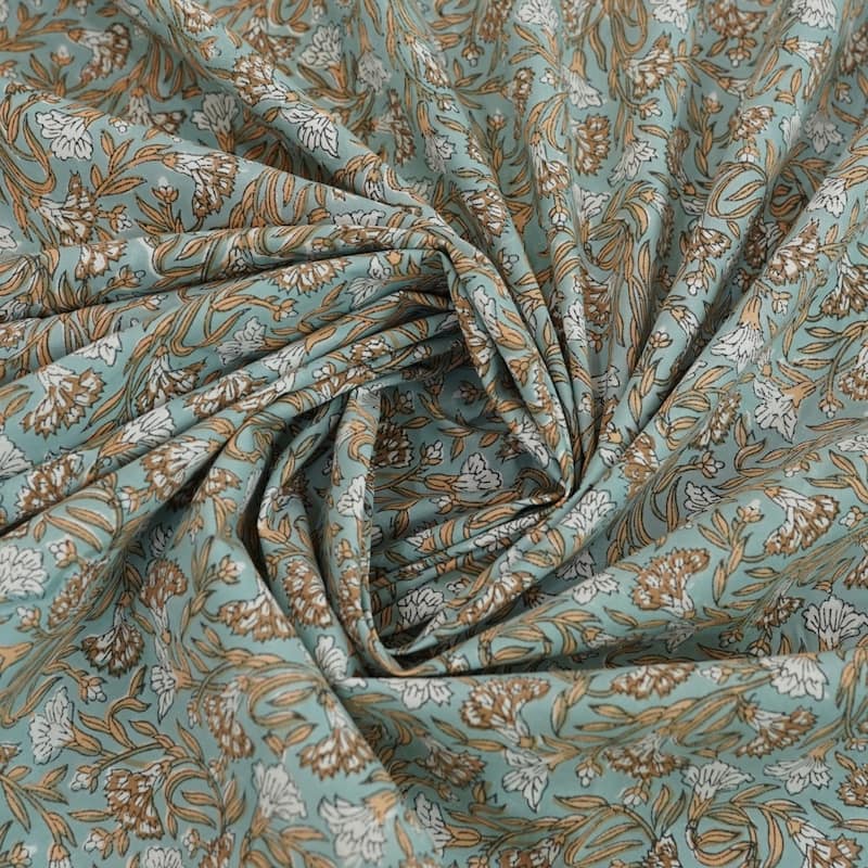 Fabdivine Cotton Hand Block Floral Flat Sheet Bed Room Home Décor Accent Gift