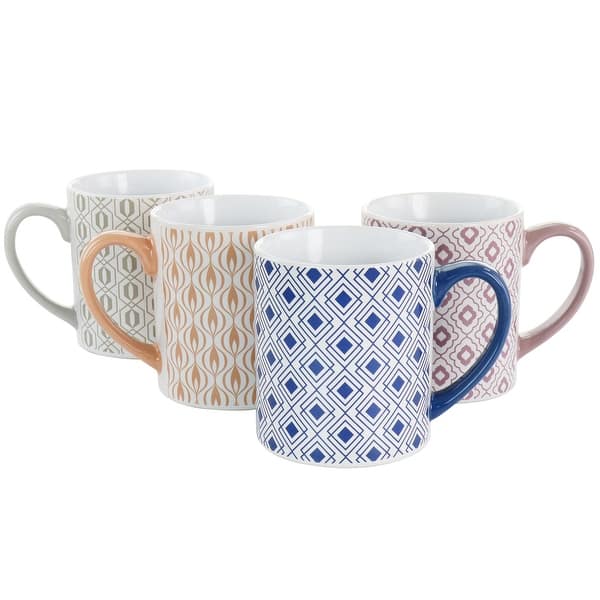 slide 2 of 5, Mr. Coffee Bliss 4 Piece 20 Ounce Can Shaped Stoneware Mug Set in Assorted Colors and Patterns