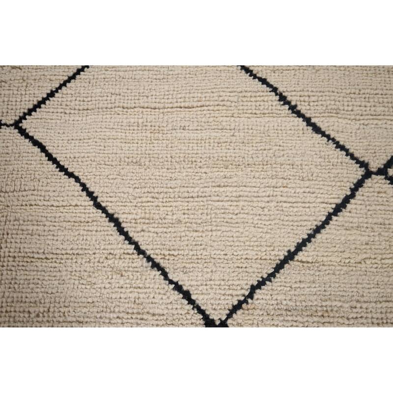 Trellis Moroccan Oriental Area Rug Hand-Knotted Beige Wool Carpet - 5'7"x 8'0"