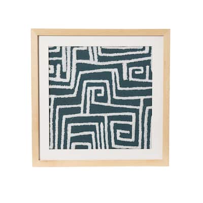 18" Square Tufted Abstract Embroidery in Wood Frame