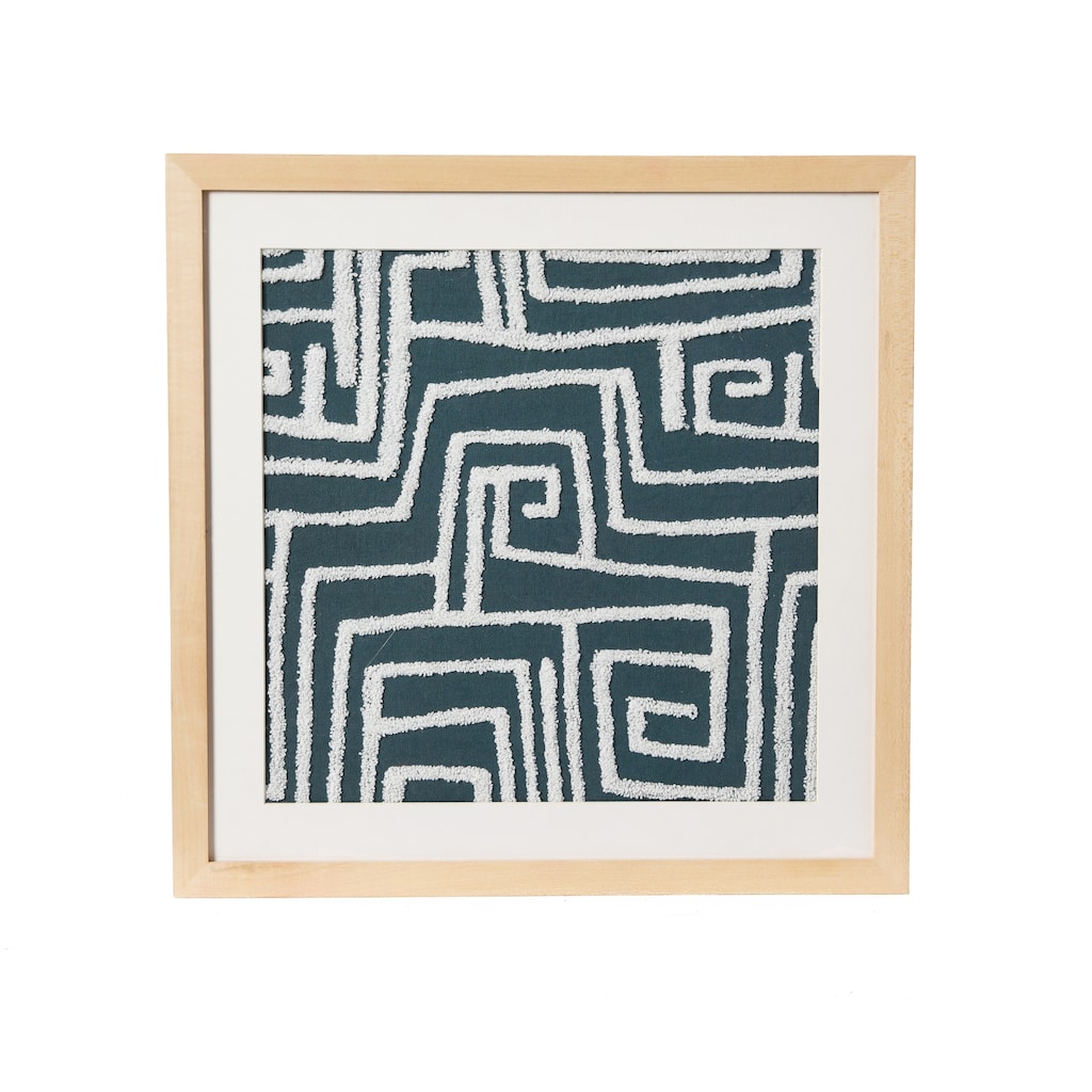 18" Square Tufted Abstract Embroidery in Wood Frame