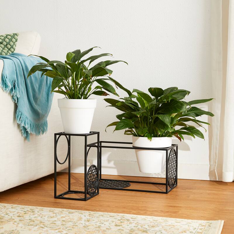 Glitzhome Set of 2 Black Metal Wire Rectangular Nesting Planter Stand Side Table