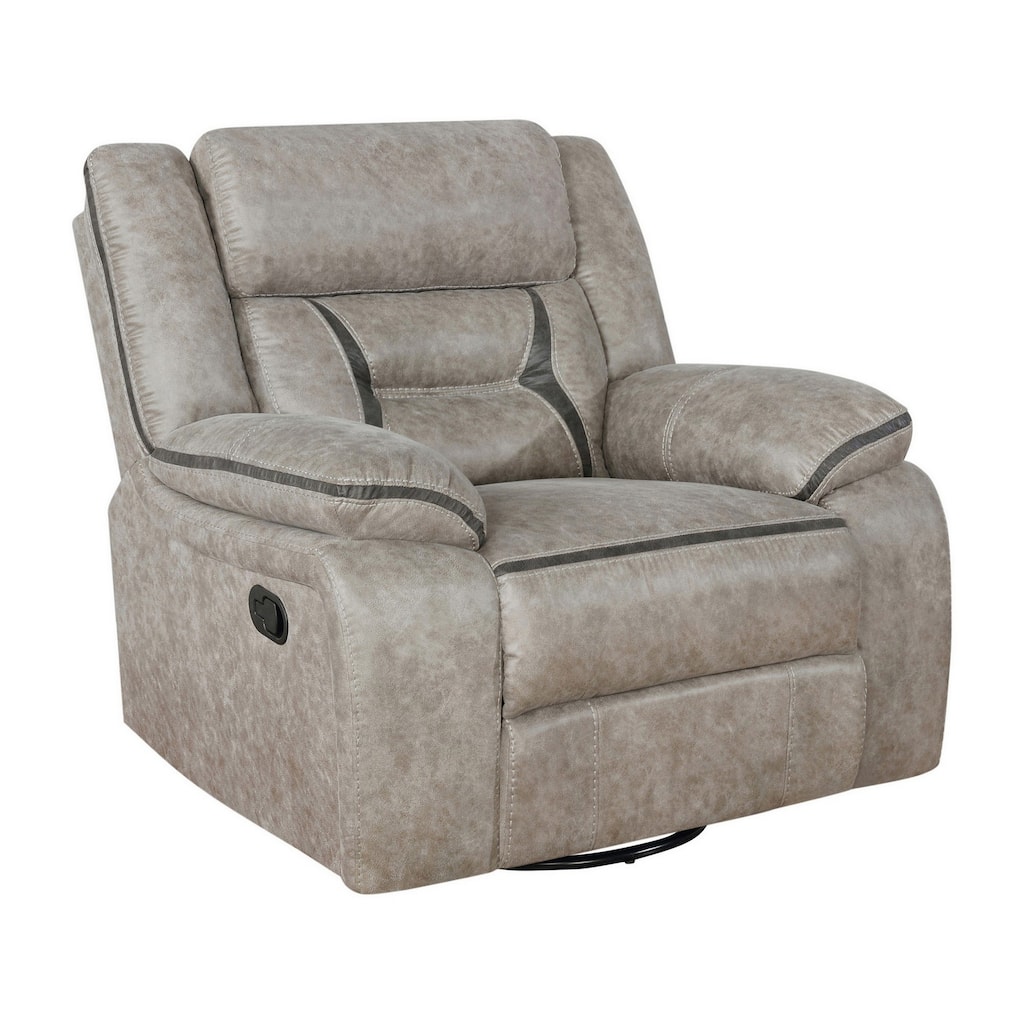 Jake 41 Inch Gliding Manual Recliner, Pillowtop, Taupe Brown Faux Leather