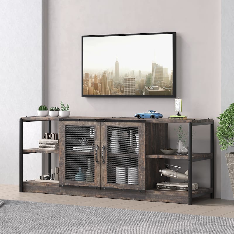Farmhouse TV Stand Iron Mesh Wind Industrial Corner Multimedia for Living Room