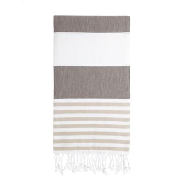 Brown Beige Beach Towel - Striped Authentic 100% Turkish Cotton Beach & Bath Towels - Citizens of the Beach Collection