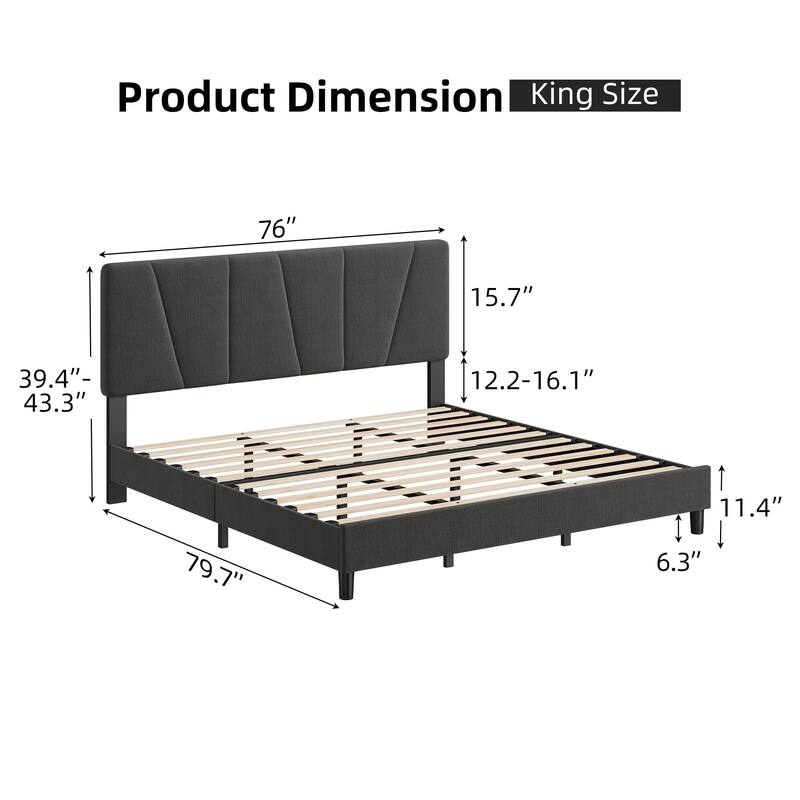 Linen Upholstered Platform Bed Frame with Strong Wooden Slats