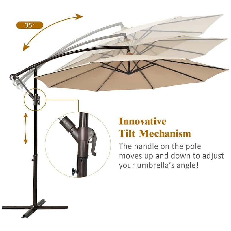 10 Ft Patio Offset Hanging Umbrella with Easy Tilt Adjustment