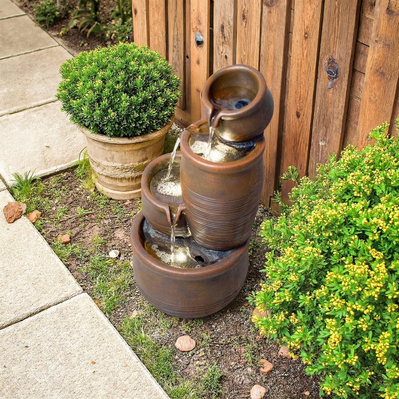 Handcrafted Outdoor Polyresin Fountain with LED Lights