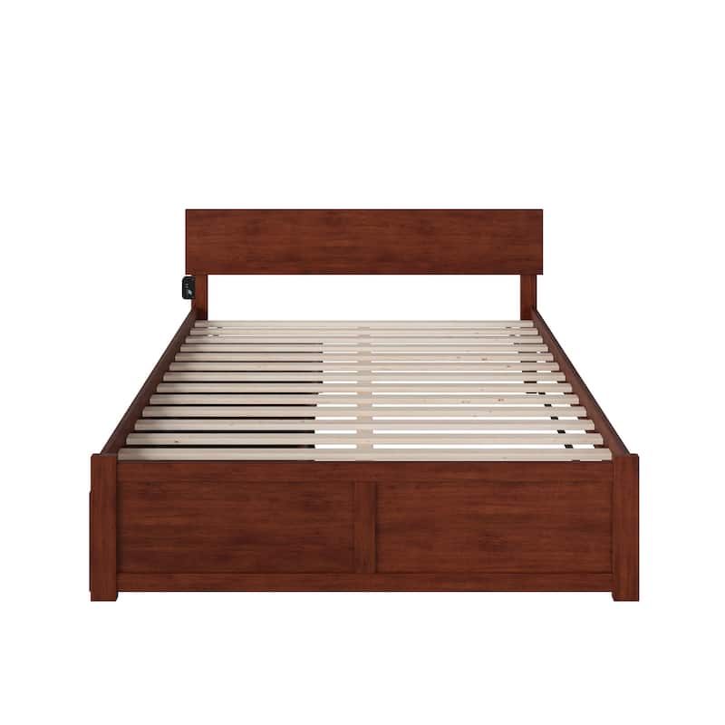 Orlando Queen Platform Bed with 2 Drawers in Walnut