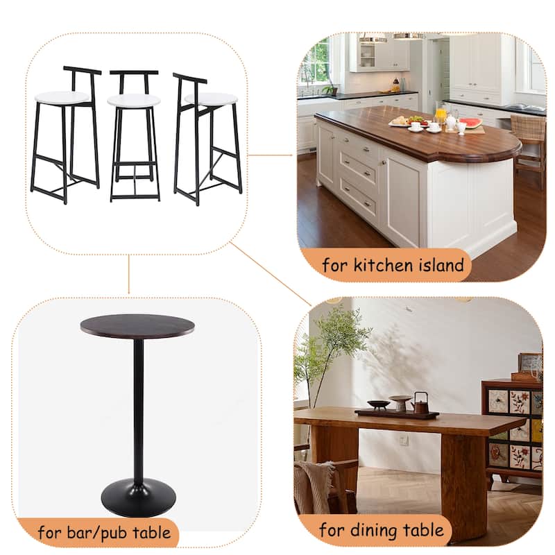 27''H Barstool Set of 3 Wooden Round Bar Stools with Footrest, Easy Assembly, for Dining Room, Kitchen