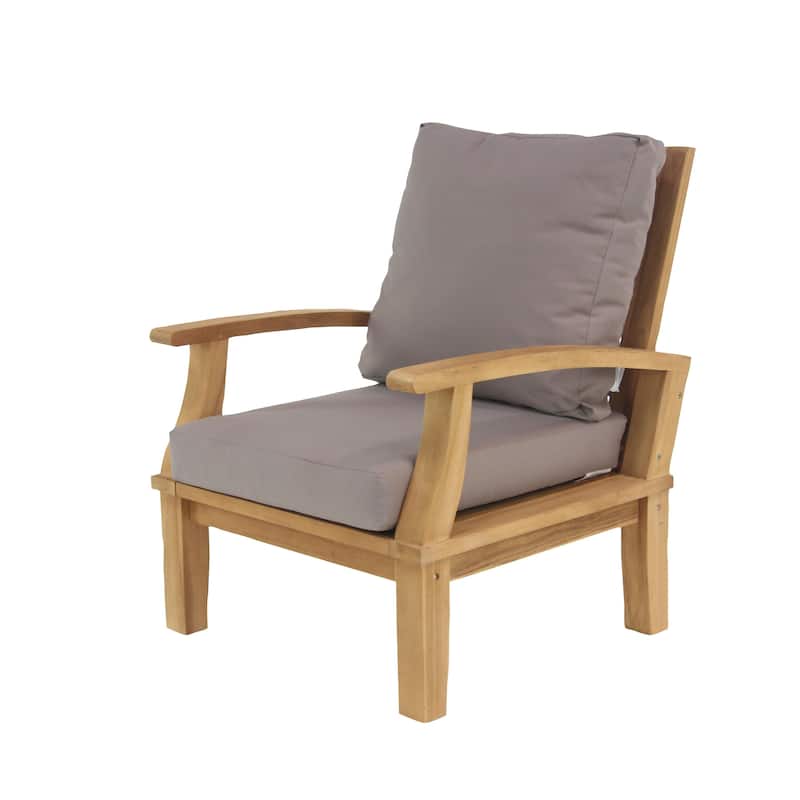 Teak Wood Arm Chair and Loveseat Outdoor Seating Set with Cushions and Coffee Table - Set of 4 Brown - Roche River Decor