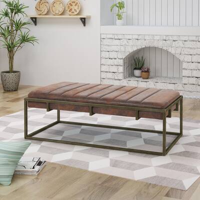 Roomfitters Upholstered Ottoman Bench with Metal Frame and Suede Cushion Seat