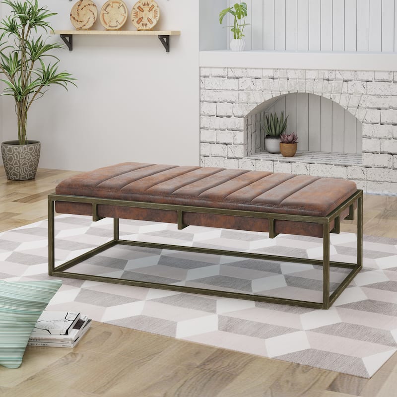 Upholstered Metal Ottoman Bench, Brown