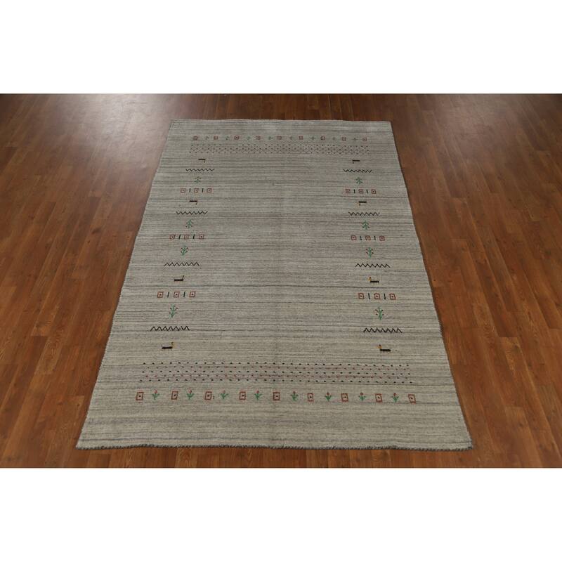 Tribal Gabbeh Indian Area Rug Bedroom Grey Handmade Wool Carpet - 5'0" x 7'9"