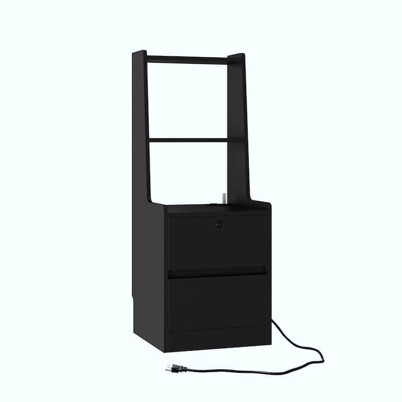 Set of 2 Nightstands with Charging Station and Bookshelf