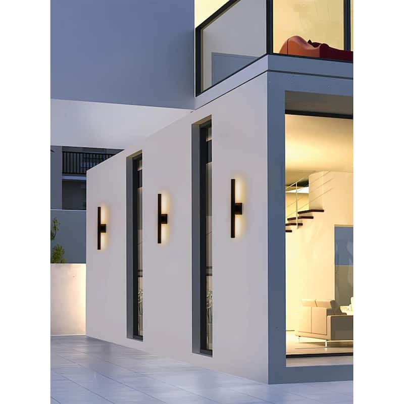 22 inch Outdoor Modern Up and Down Led Wall Sconce Set of 2 - Black