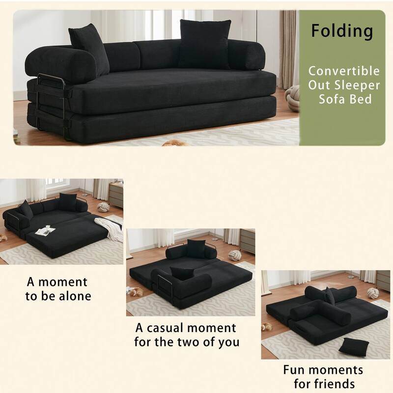 Folding Convertible Sleeper Sofa Bed with 3-Seats, DIY Modular Design for Ultimate Flexibility and Comfort