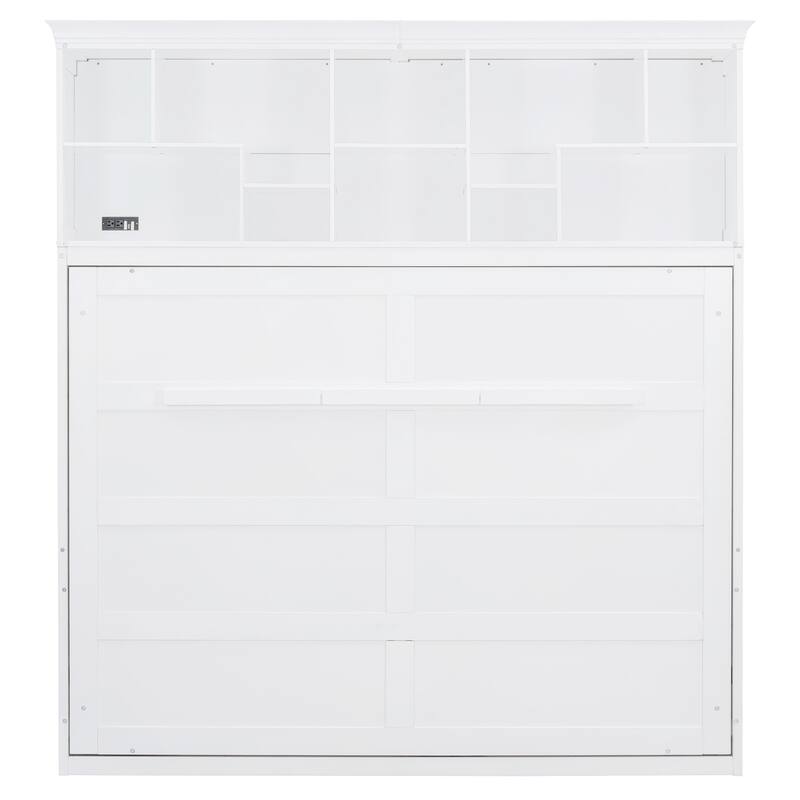 Queen Size Murphy Bed Wall Bed with Top Shelves, USB Ports & No Box Spring Needed - Space-Saving Design for Multi-Use Rooms