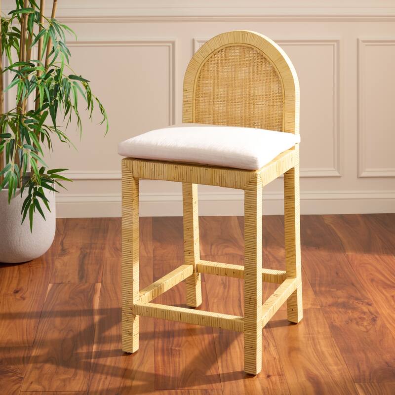 SAFAVIEH Home Tojo Cane Rounded Back Counter Stool - 20"W x 18"D x 37"H