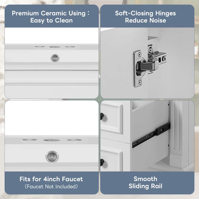 GDF Studio - Belcourt Modern Bathroom Vanity with Ceramic Sink, 2 Storage Drawers and Adjustable Shelf