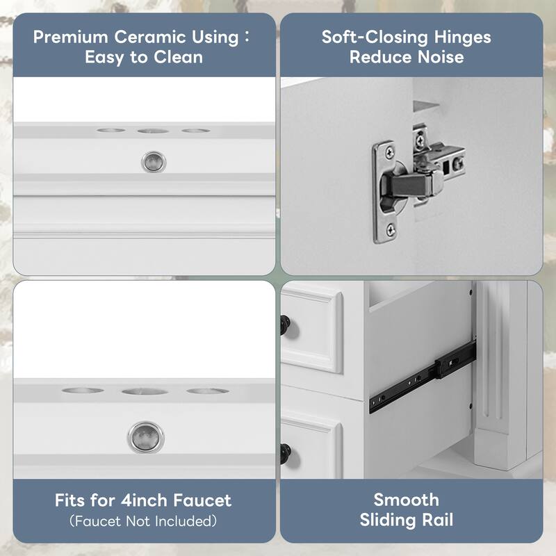 Roomfitters 30" Bathroom Vanity with Ceramic Sink, Modern Freestanding Bathroom Sink Cabinet and Adjustable Shelf