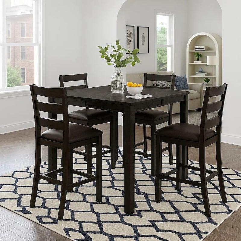 Rectangular Top Wooden Counter Height Table with Block Legs, Antique Black