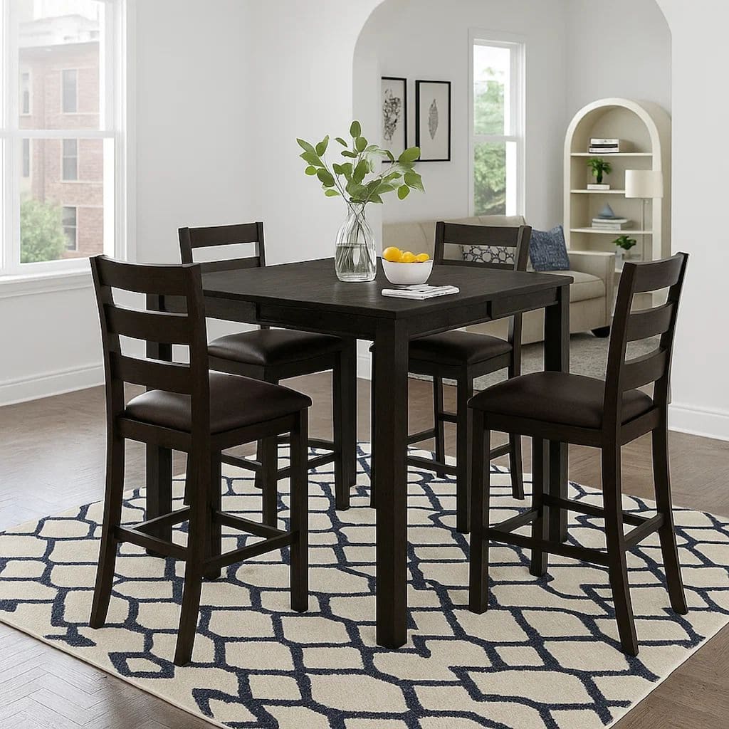 Rectangular Top Wooden Counter Height Table with Block Legs, Antique Black