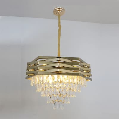 Modern 12-Light Gold 5-Tier Crystal Chandelier Foyer - 23" x 19"