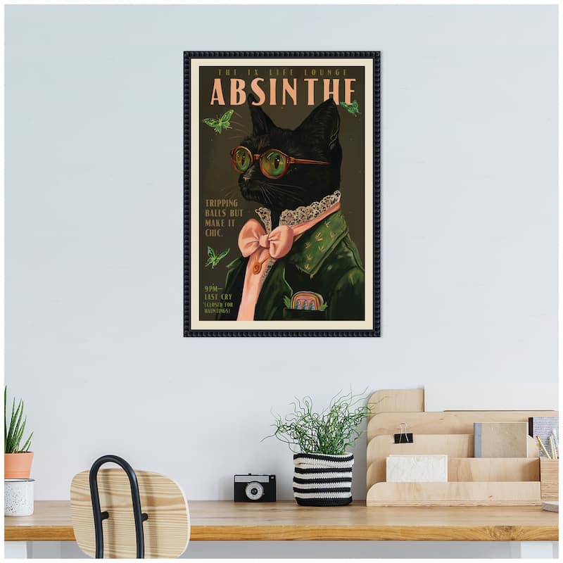 Kate and Laurel WG Absinthe Kitty by The Whiskey Ginger Framed Canvas Wall Art Print