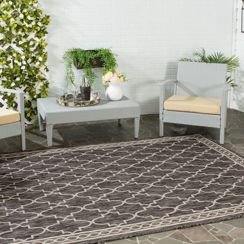 SAFAVIEH Courtyard Shahrzad Indoor/ Outdoor Waterproof Patio Backyard Rug - 5'3" x 7'7" - Black/Beige