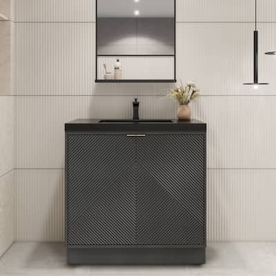 Milano 36" Freestanding Bathroom Vanity with Black Acrylic Sink