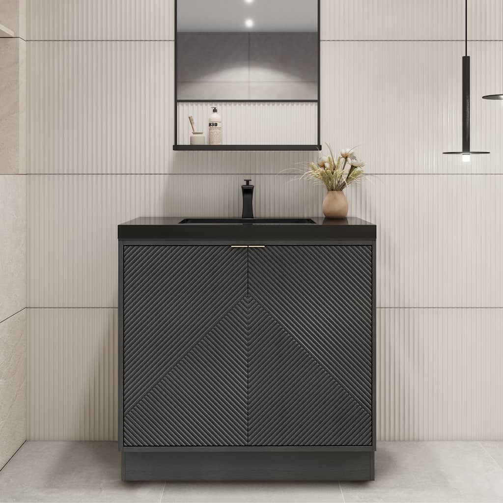 Milano 36" Freestanding Bathroom Vanity with Black Acrylic Sink