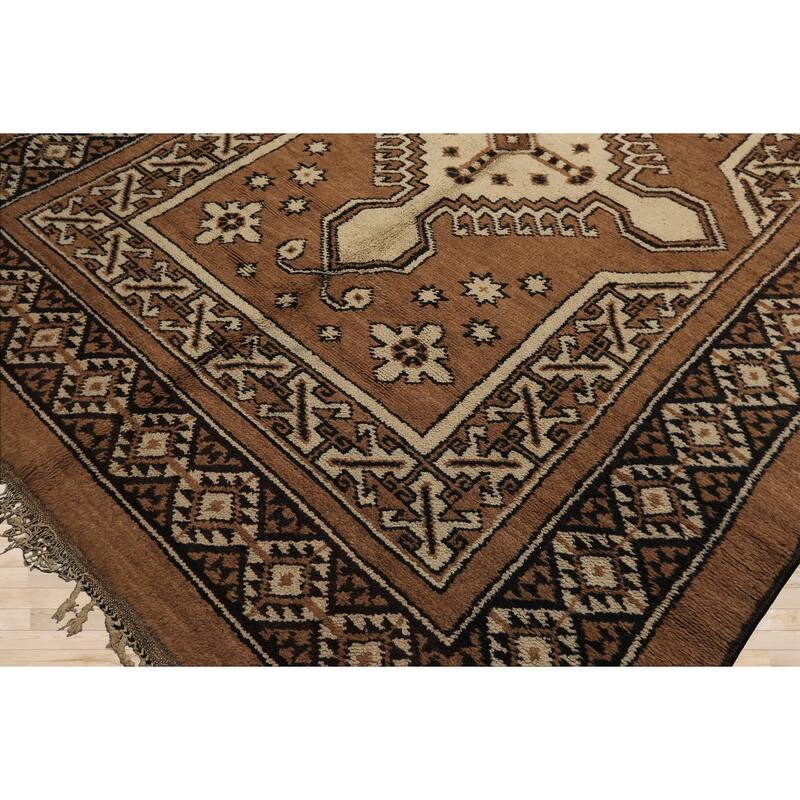 6'9''x9'6'' Hand Knotted Wool Mocha Traditional Vintage Area Rug - 6' 9'' x 9' 6''