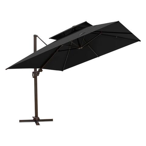 Outdoor 10 x 10 ft Square Double Top Patio Cantilever Offset Umbrella