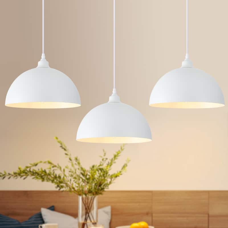 1 - Light 11.8" W Single Dome Pendant for Kitchen Island Dining Room (Set of 3) - W 11.81 in - White