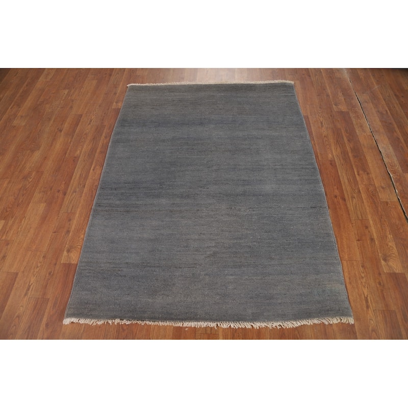 Gray Blue Gabbeh Modern Foyer Rug Hand-Knotted Wool Carpet - 3'7"x 4'9"