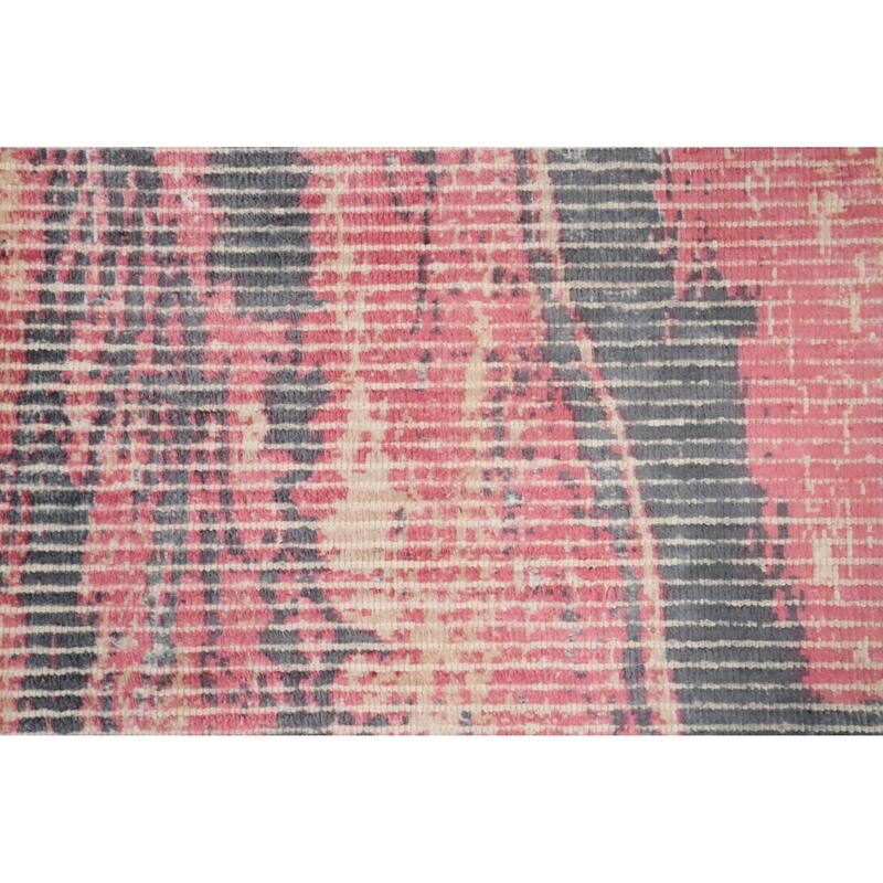 Hand Knotted Oriental Viscose Silk Carpet Modern All-Over Pink Abstract Area Rug - 4' 0'' X 2' 0''