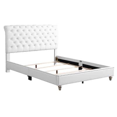 Button Tufted Velvet Upholstered Panel Queen Bed - 88" - White