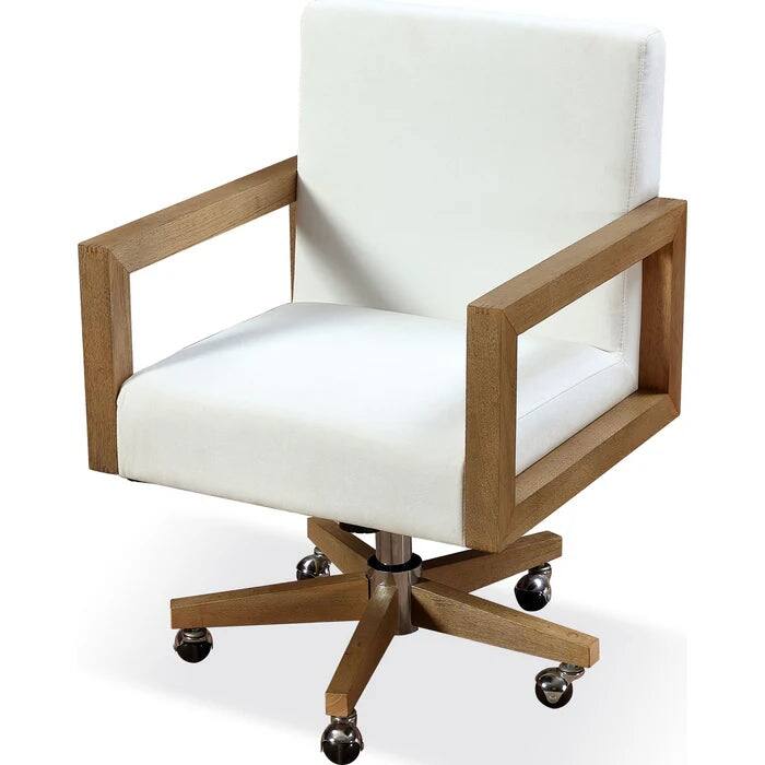 Seabourne Solid Wood Frame Home Office Chair with White Canvas