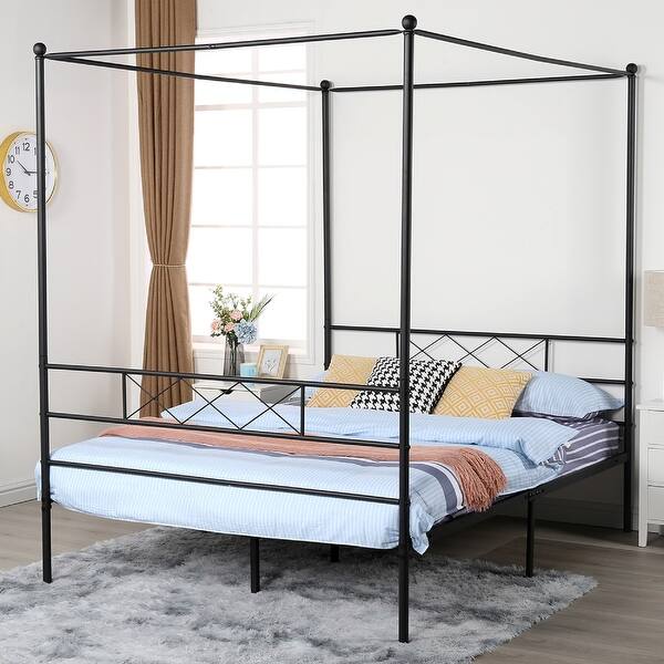 Vecelo Metal Canopy Bed Frame Twin Full Queen 3 Options Overstock 32500330 Twin