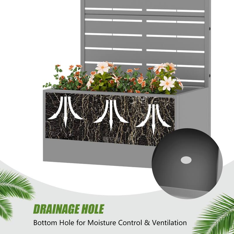 Galvanized Planter Box with Trellis & Privacy Screen - Grey - 47"x24"